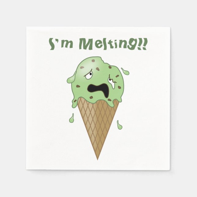 Cartoon Melting Ice Cream Cone (I'm Melting) Napkin (Front)