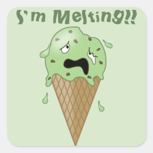 Cartoon Melting Ice Cream Cone (I'm Melting) Square Sticker