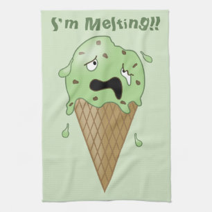 Cartoon Melting Ice Cream Cone (I'm Melting) Tea Towel
