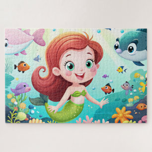 cartoon mermaid girl in the sea with fish jigsaw puzzle