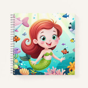 cartoon mermaid girl in the sea with fish notebook