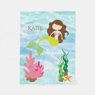 Cartoon Mermaid Personalised Fleece Baby Blanket
