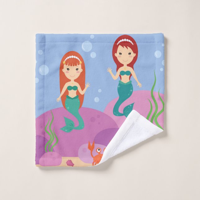 Cartoon mermaid sisters swim in the ocean  wash cloth (Wash Cloth)