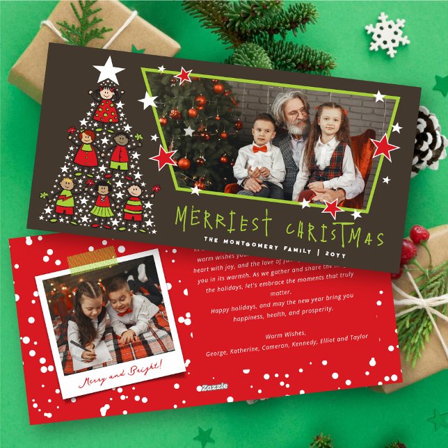 Cartoon Merriest Christmas Tree Cute Kids Photo Holiday Card (Cartoon Merriest Christmas Tree Cute Kids Photo Holiday Card @ fat_fa_tin)