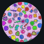 Cartoon Microscopic Bacteria Bug Doodle Art Classic Round Sticker<br><div class="desc">Cute and colourful doodle germ background pattern.</div>