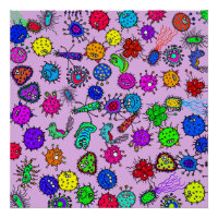 Cartoon Microscopic Bacteria Bug Doodle Art