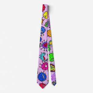 Cartoon Microscopic Bacteria Bug Doodle Art Tie