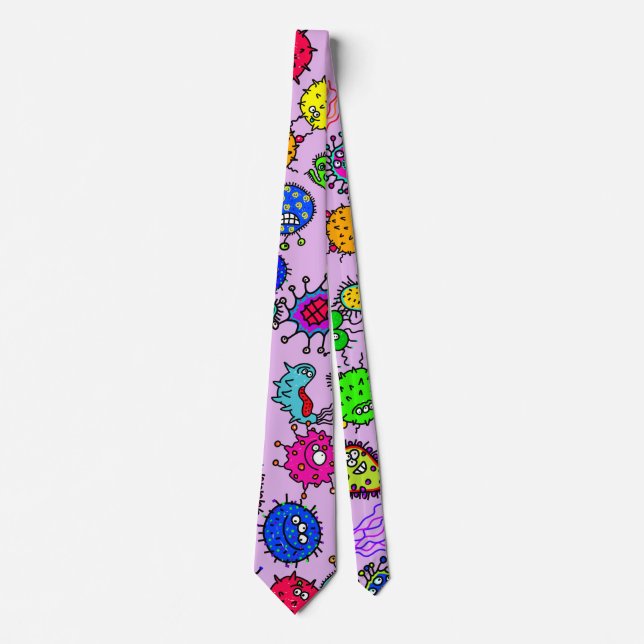 Cartoon Microscopic Bacteria Bug Doodle Art Tie (Front)