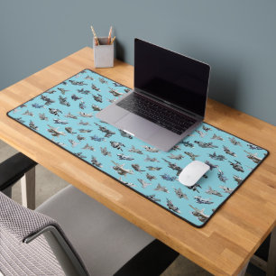 Cartoon military aeroplanes seamless pattern desk mat