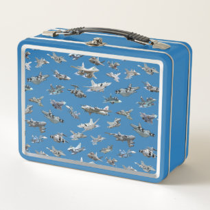 Cartoon military aeroplanes seamless pattern metal lunch box