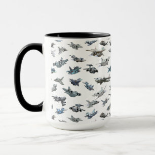 Cartoon military aeroplanes seamless pattern mug