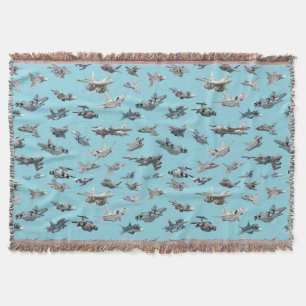 Cartoon military aeroplanes seamless pattern throw blanket