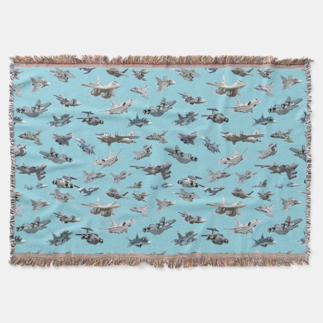 Cartoon military aeroplanes seamless pattern throw blanket (Front)