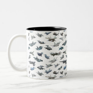 Cartoon military aeroplanes seamless pattern Two-Tone coffee mug