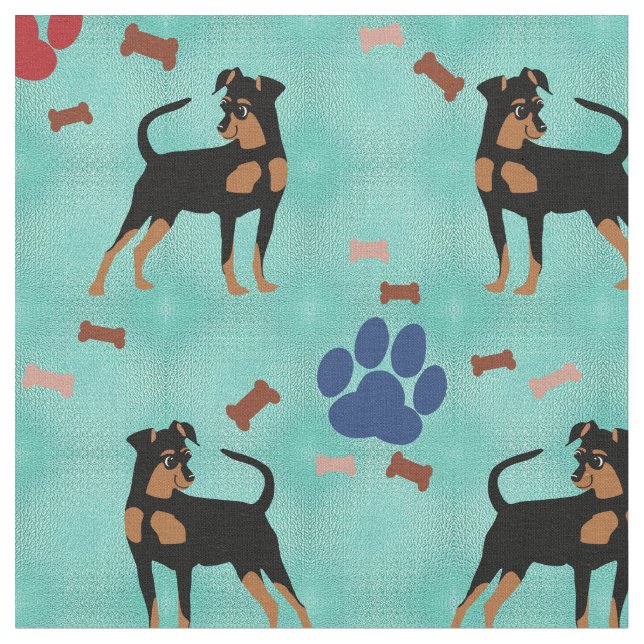 Cartoon Miniature Pinscher Fabric (Close Up)