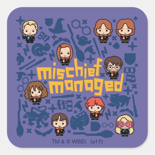 Cartoon "MISCHIEF MANAGED™" Graphic Square Sticker | Zazzle.com.au