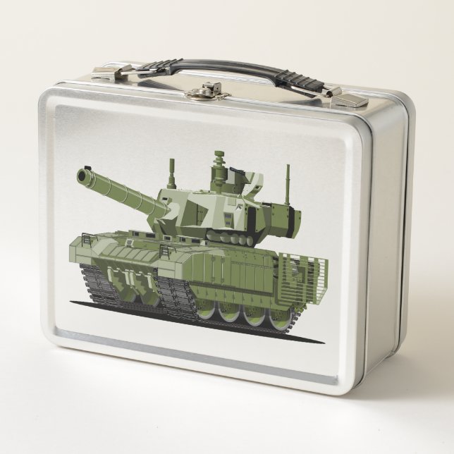 Cartoon modern armored tank metal lunch box (Front)