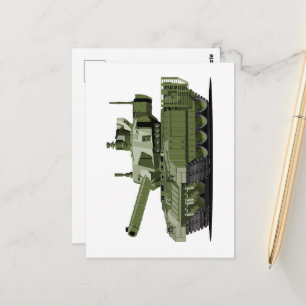 Cartoon modern armored tank postcard