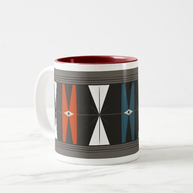 Cartoon MODern Pattern - Red, White, Blue Two-Tone Coffee Mug (Front Left)