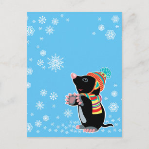 cartoon mole at winter time postcard