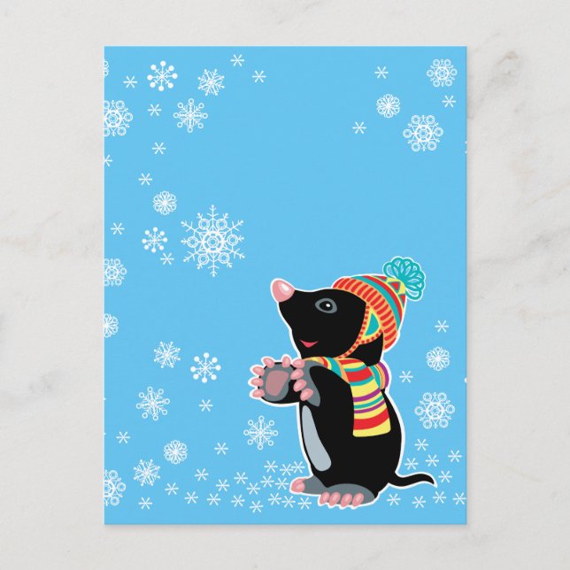 cartoon mole at winter time postcard (Front)