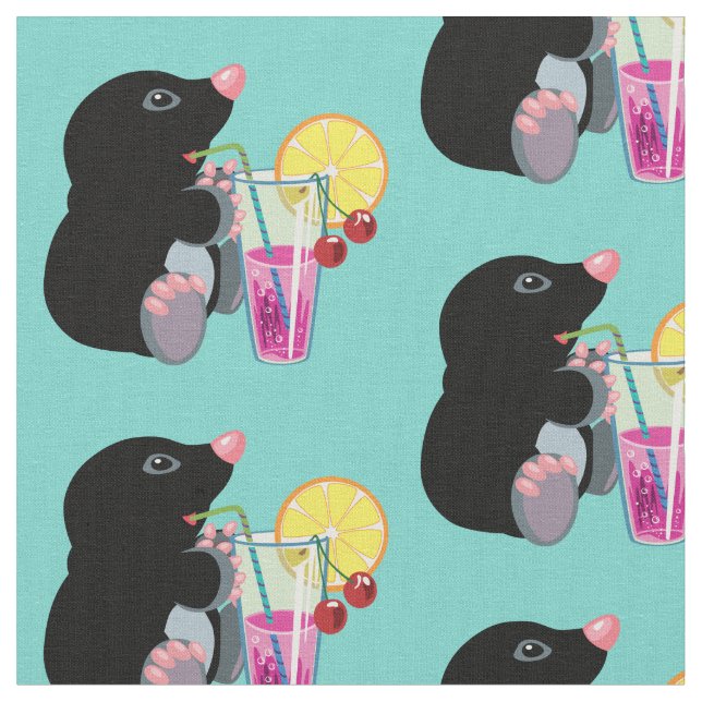 cartoon mole drinking cocktail fabric (Close Up)
