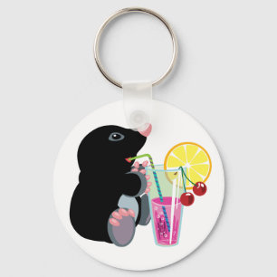 cartoon mole drinking cocktail keychain