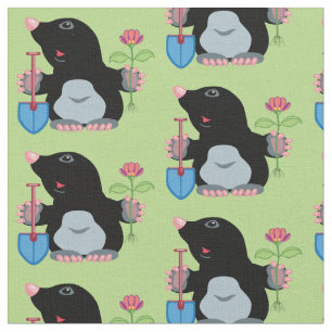 cartoon mole gardener fabric