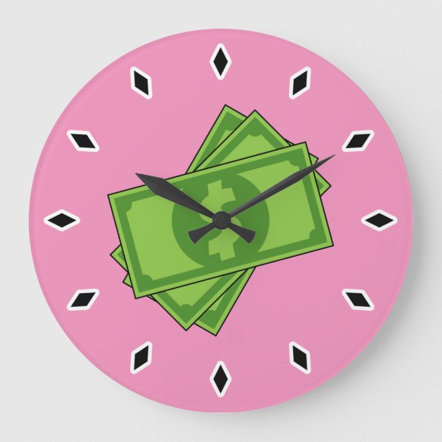 Cartoon Money Dollar Bills Large Clock (Front)