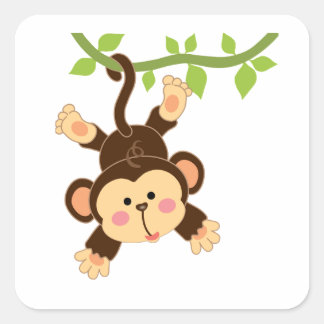 Cartoon Monkey Baby Square Sticker
