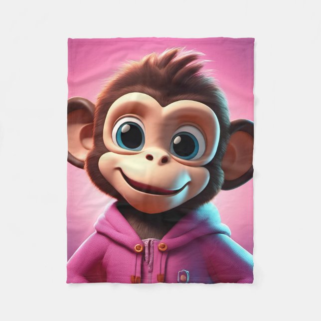 Cartoon Monkey Fleece Blanket (Front)