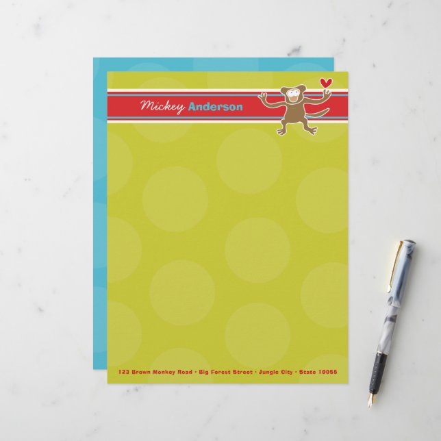 Cartoon Monkey Fun Personal Custom Letterhead (Front/Back In Situ)