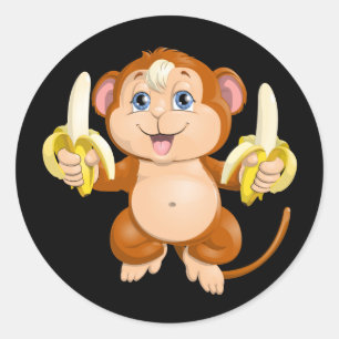 Cartoon monkey with bananas classic round sticker