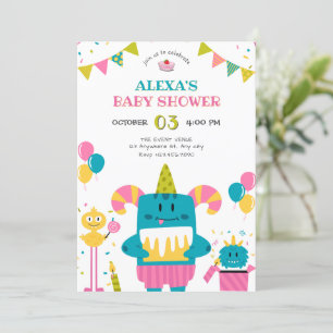 Cartoon monster baby shower invitation