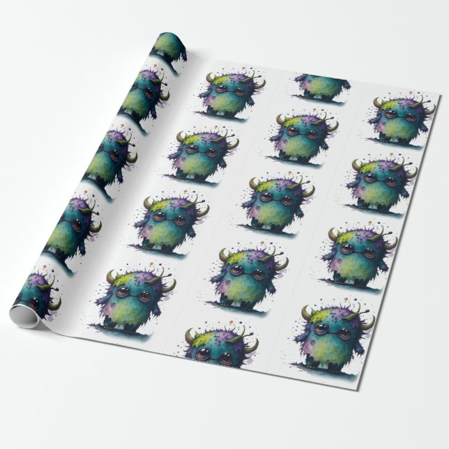 Cartoon Monster Design Wrapping Paper (Unrolled)