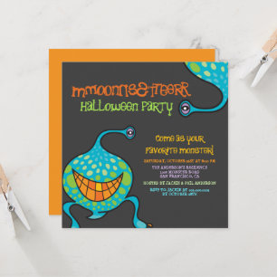 Cartoon Monster Green Alien Kid's Halloween Party Invitation