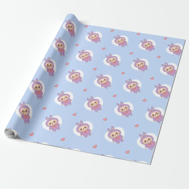 Cartoon Monster Pattern Seamless Wrapping Paper (Unrolled)