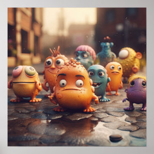 Cartoon Monster Street Gang Poster