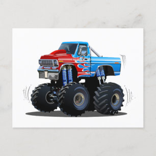 Cartoon monster truck holiday postcard