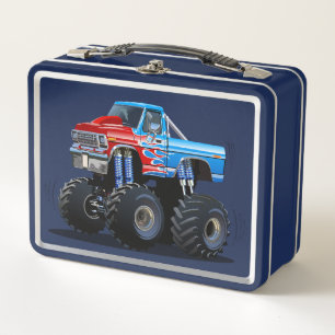 Cartoon monster truck metal lunch box