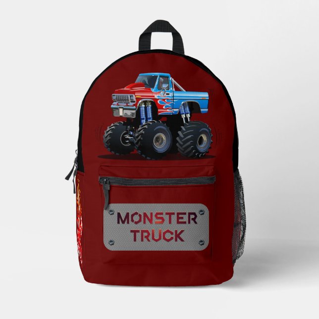 Cartoon monster truck printed backpack (Front)