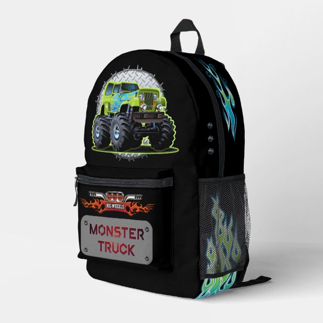 Cartoon monster truck printed backpack (Back Corner Right)