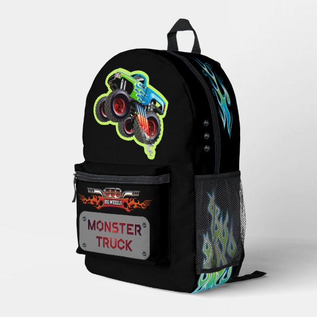Cartoon monster truck printed backpack (Back Corner Right)