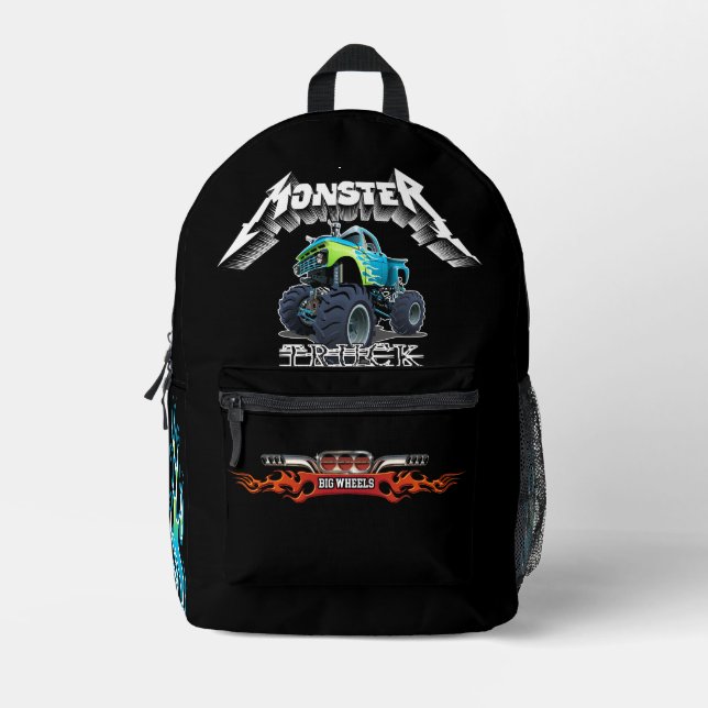 Cartoon monster truck printed backpack (Front)