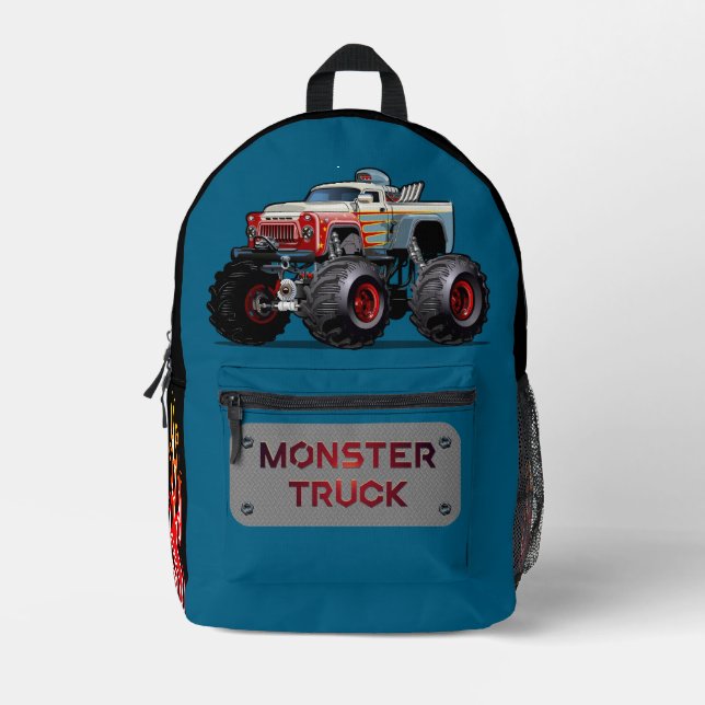 Cartoon monster truck printed backpack (Front)
