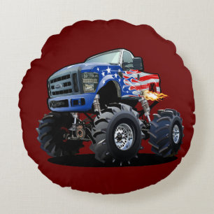 Cartoon monster truck round cushion