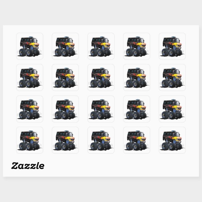 Cartoon monster truck square sticker (Sheet)