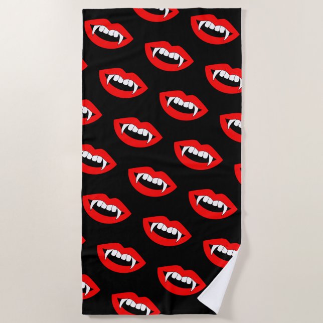 Cartoon Monster Vampire Lips sharp Teeth Fangs Beach Towel (Front)