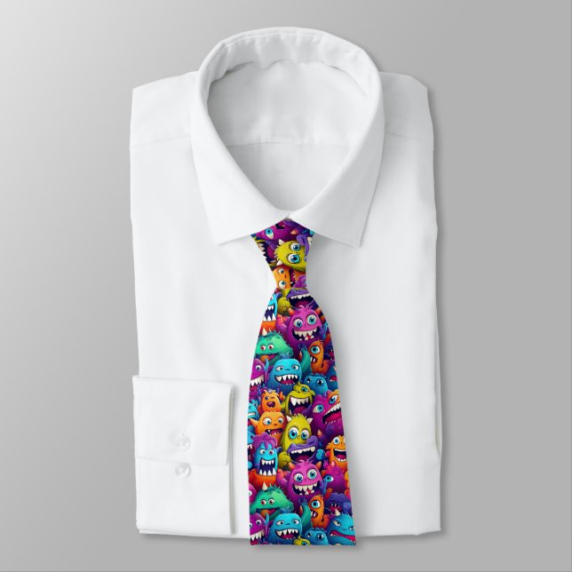 Cartoon Monsters Necktie (Tied)