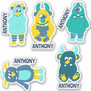Cartoon Monsters Personalised Sticker Set
